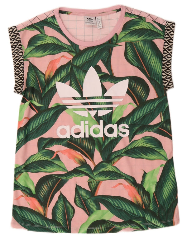 Adidas Womens Graphic T-Shirt Top UK 8 Petit Rose Floral Polyester