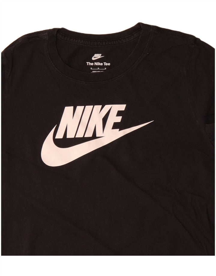 NIKE T-shirt graphique pour femme UK 12 en coton noir moyen