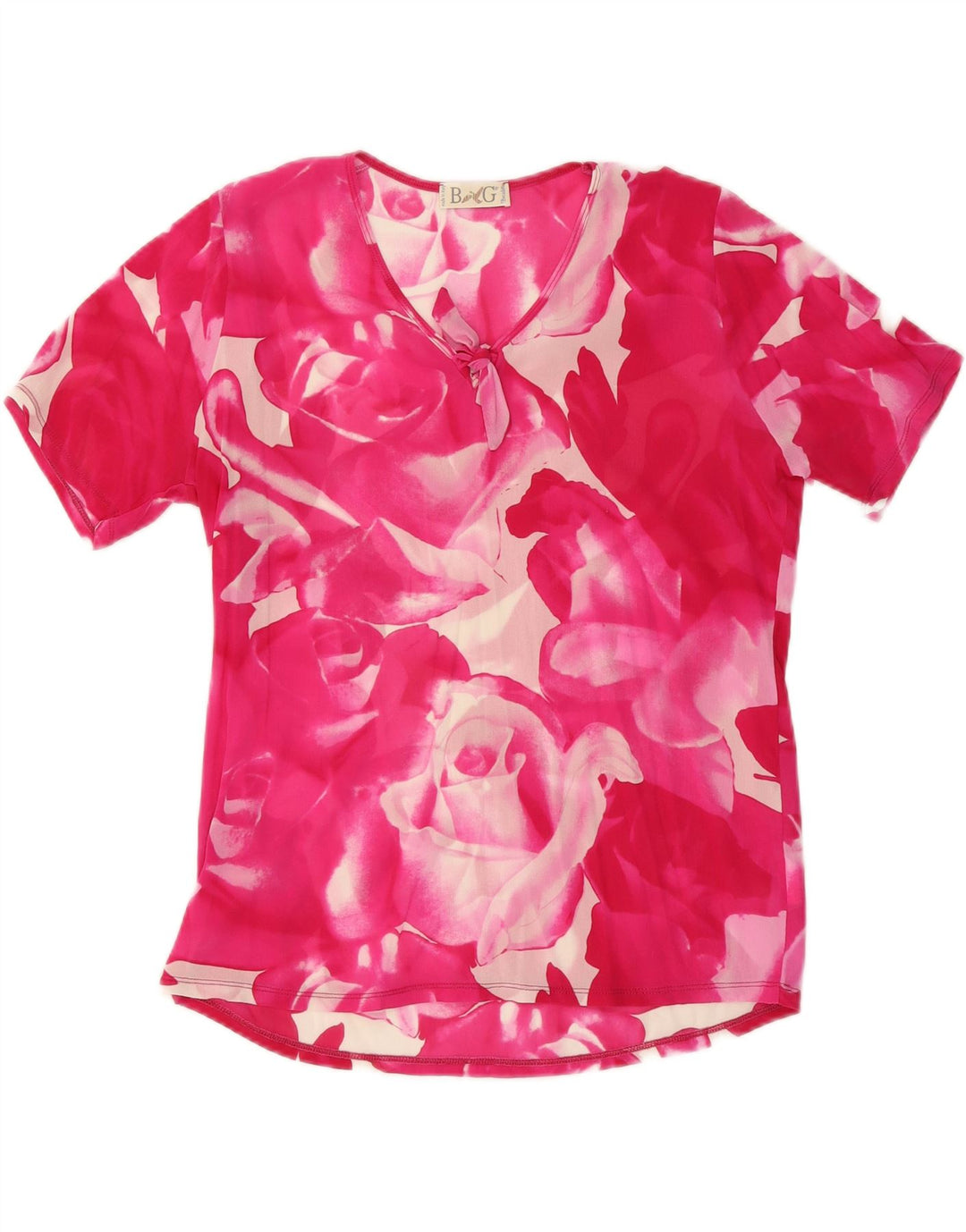 VINTAGE Chemisier Femme Top UK 18 XL Soie Florale Rose