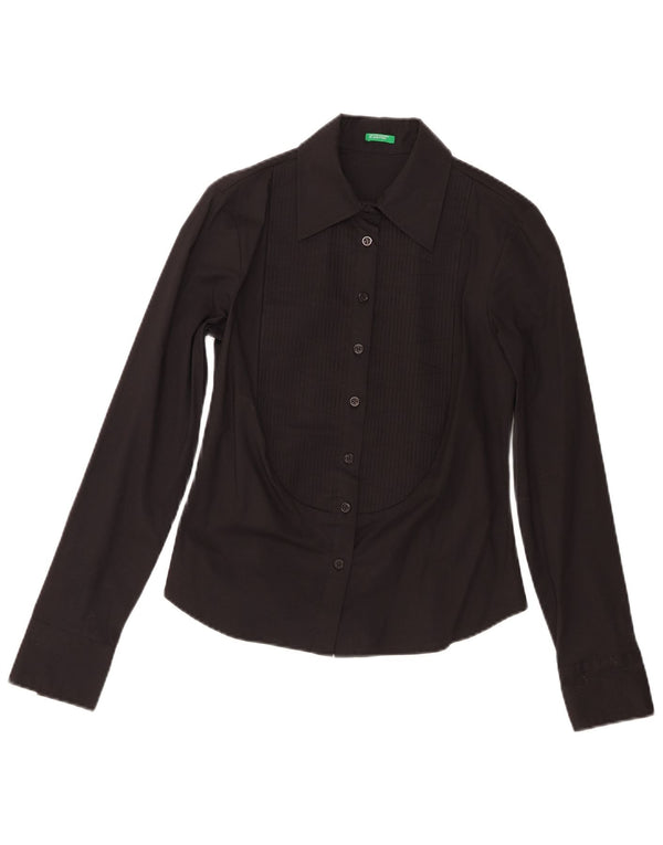 Benetton Chemise De Smoking Femme UK 10 Small Noir Coton