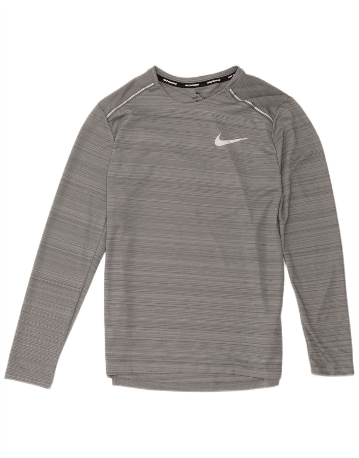 Nike Haut Dri Fit à manches longues pour femme UK 12 Polyester rayé gris moyen