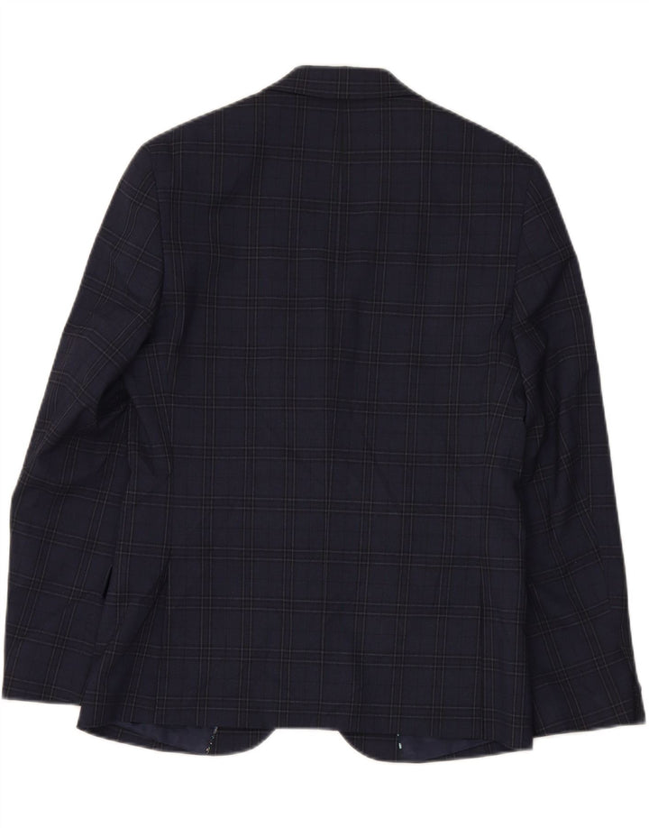 MARKS & SPENCER Mens 3 Button Blazer Jacket UK 38 Medium Navy Blue Check Vintage Marks & Spencer and Second-Hand Marks & Spencer from Messina Hembry 