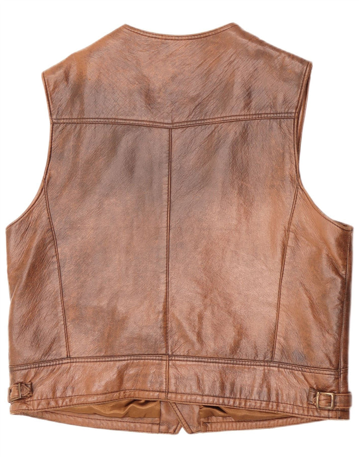 gilet en cuir homme vintage XL Marron