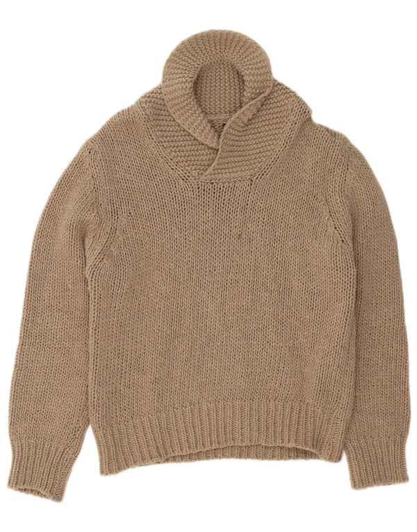 vintage Mens Châle Neck Jumper Pull Petit Beige