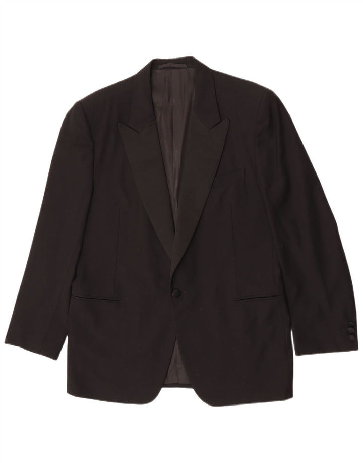 vintage Homme 1 Bouton Blazer Veste IT 50 Grande Laine Noire