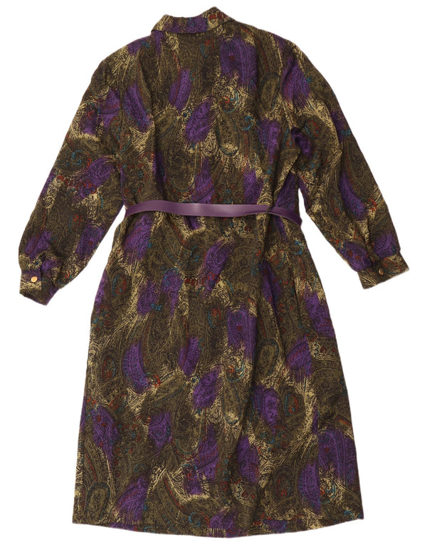 Robe chemise à manches longues femme vintage EU 44 XL Vert Paisley Virgin Wool