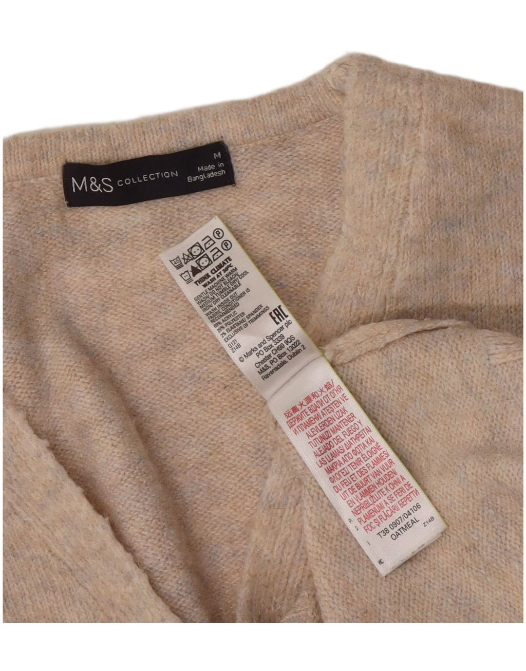 Marks & Spencer Pull col en V pour femme UK 14 Gris moyen moucheté