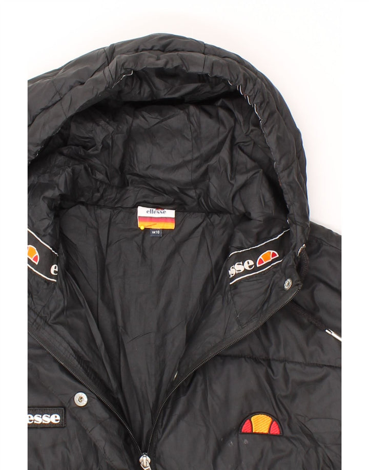 ELLESSE Womens Hooded Padded Jacket UK 10 Small Black Polyester Vintage Ellesse and Second-Hand Ellesse from Messina Hembry 