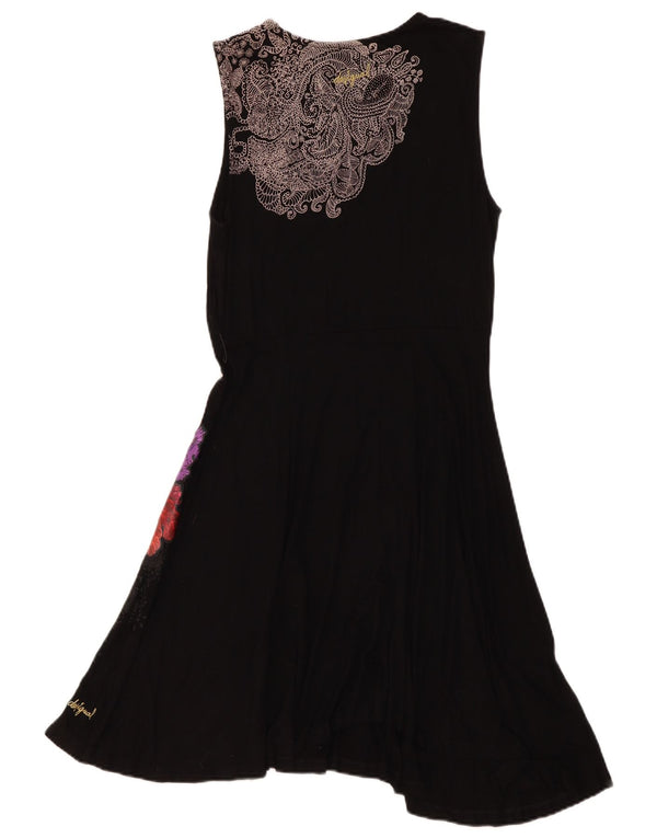 Desigual Robe trapèze sans manches pour femme UK 42 Large Noir Paisley