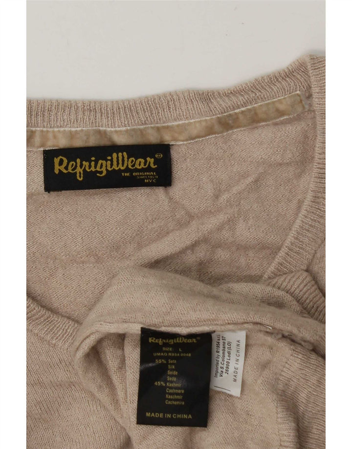 Refrigiwear Pull col V pour homme en soie beige Large