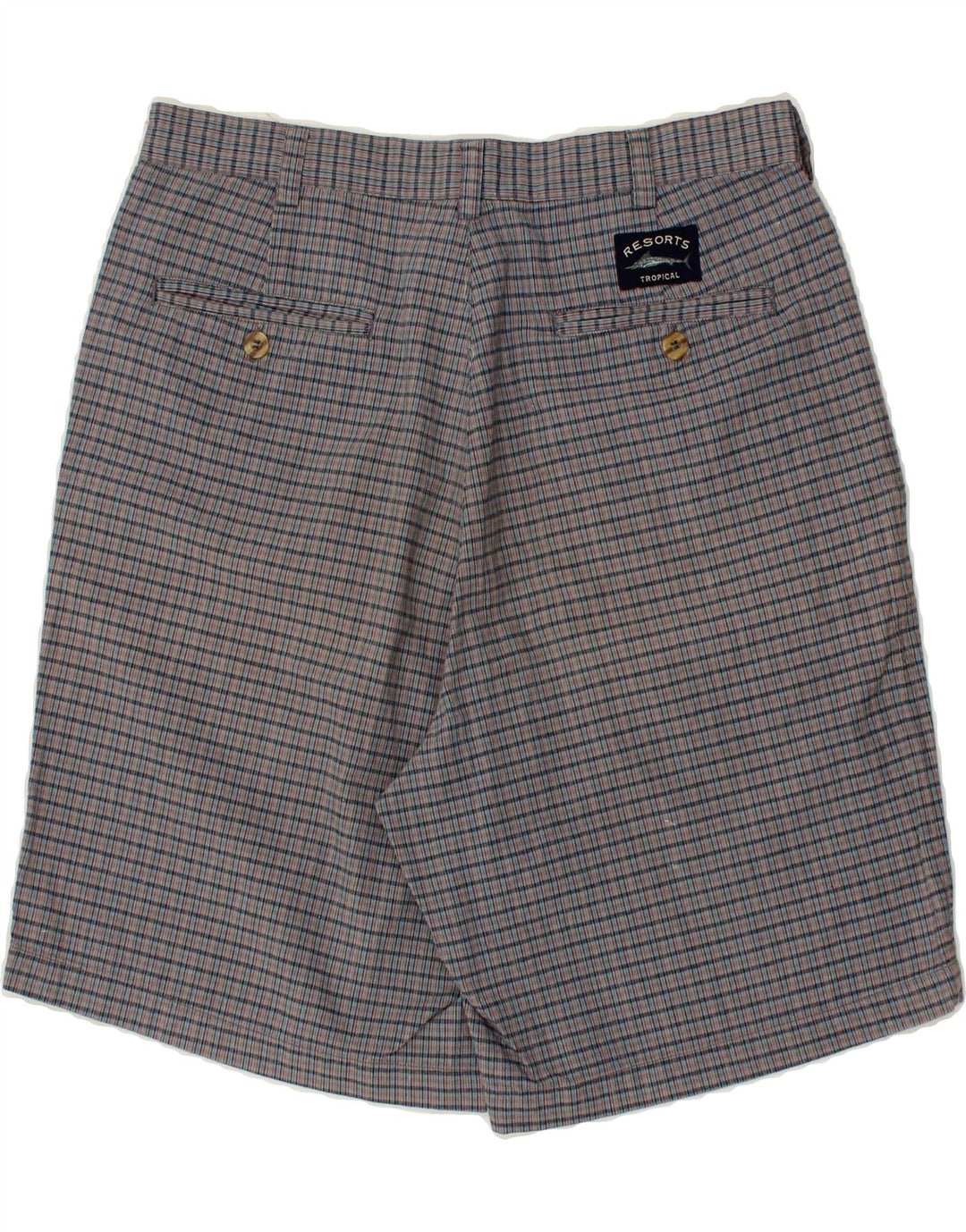 VINTAGE Short Chino Homme W32 Coton à Carreaux Gris Moyen