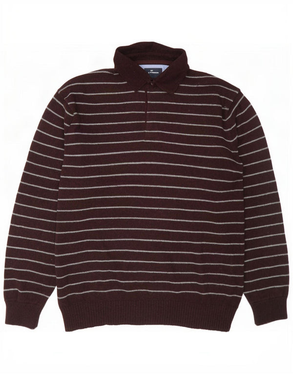 Marks & Spencer Pull à col polo pour homme en laine rayée bordeaux