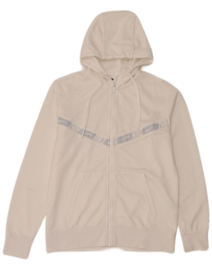 Nike Pull à capuche zippé graphique pour homme en polyester color block blanc moyen