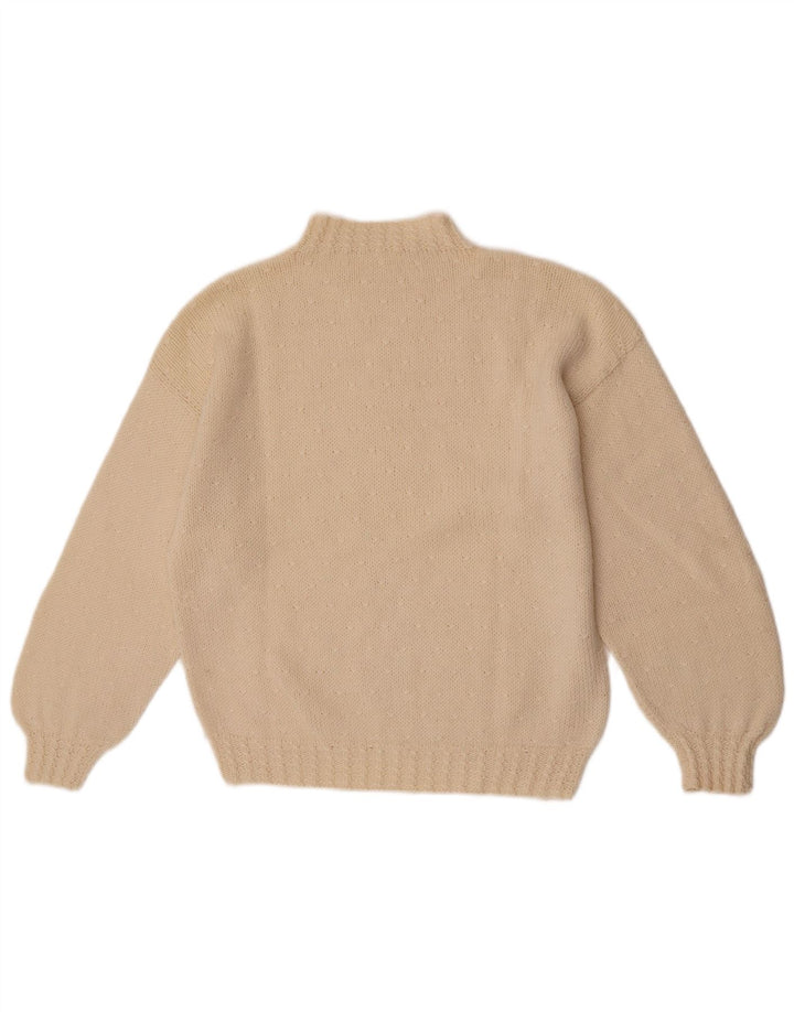 vintage Femmes Turtle Neck Jumper Pull UK 14 Moyen Off White