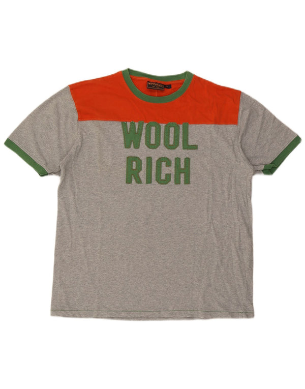 Woolrich Homme Graphic T-Shirt Top XL Gris Colorblock Coton