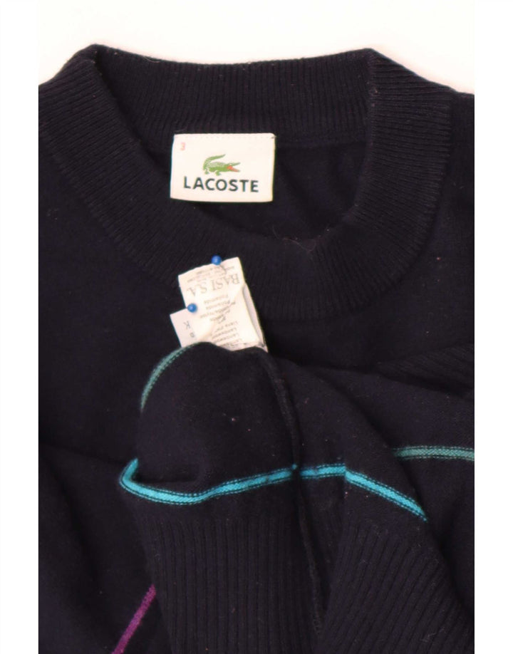 Lacoste Mens Crew Neck Jumper Sweater Taille 3 Petit Bleu Marine Rayé