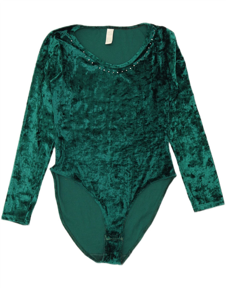 CANDA Womens Long Sleeve Bodysuit UK 14/16 Large Green Polyester Vintage Canda and Second-Hand Canda from Messina Hembry 
