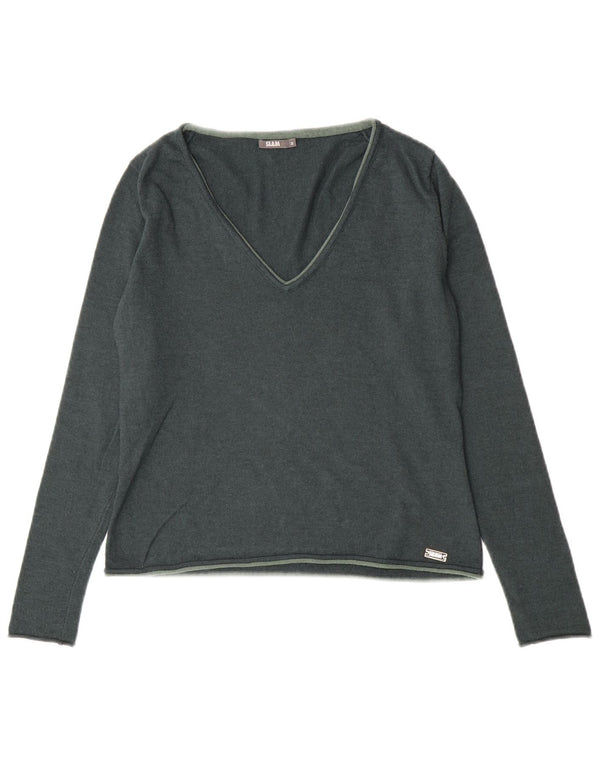 Slam Pull col V pour femme UK 42 en laine vert moyen
