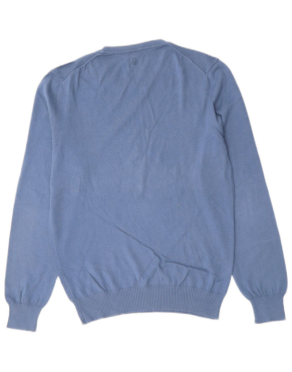 BENETTON Pull col rond homme petit bleu coton