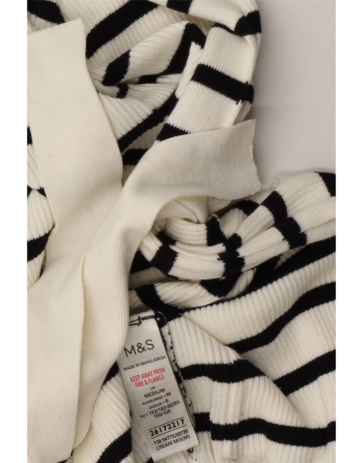 Marks & Spencer Pull cardigan long pour femme UK 14 moyen blanc rayé