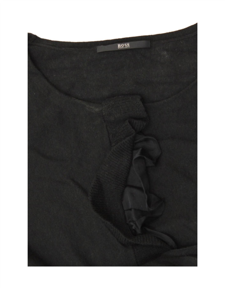 Hugo Boss Pull à col rond avec volants sur le devant pour femme UK 8 Petit Noir