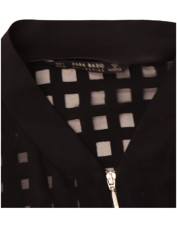 Zara Womens See Through Bomber Jacket UK 16 Large Viscose Géométrique Noir