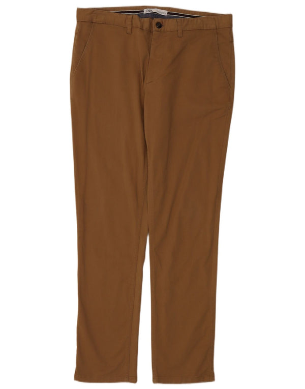 Zara Pantalon Chino Slim Homme EU 44 Large W34 L31 Marron Coton