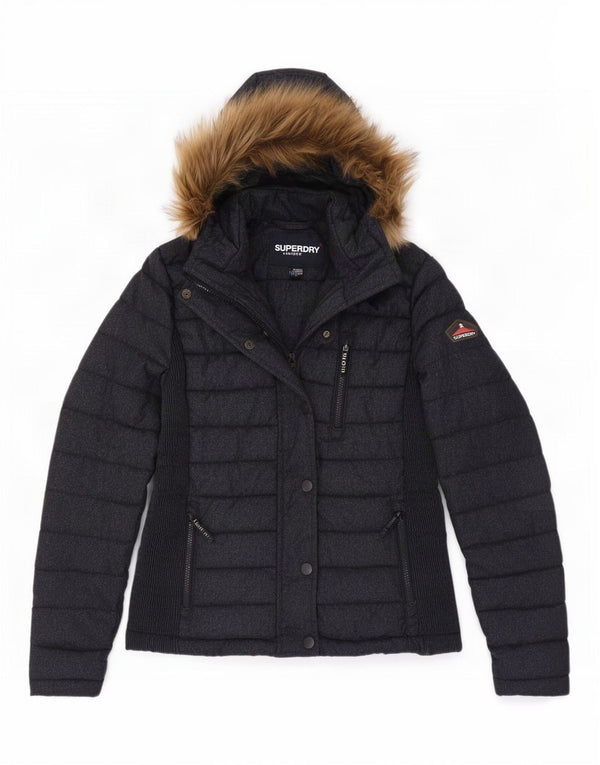 Superdry Veste matelassée à capuche pour femme UK 18 XL Nylon moucheté bleu marine