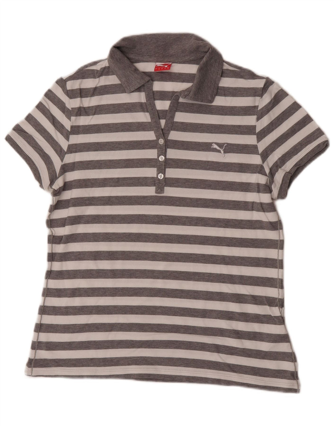 Puma Polo Femme UK 14 Coton Rayé Gris Moyen