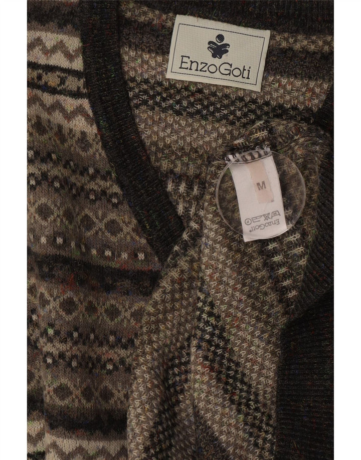 Enzo Goti Pull col V pour homme Gris moyen Fair Isle Polyacrylique