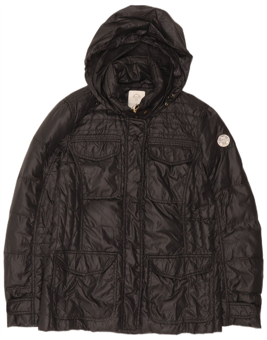 North Sails Veste matelassée à capuche pour femme UK 16 Large Noir Polyamide