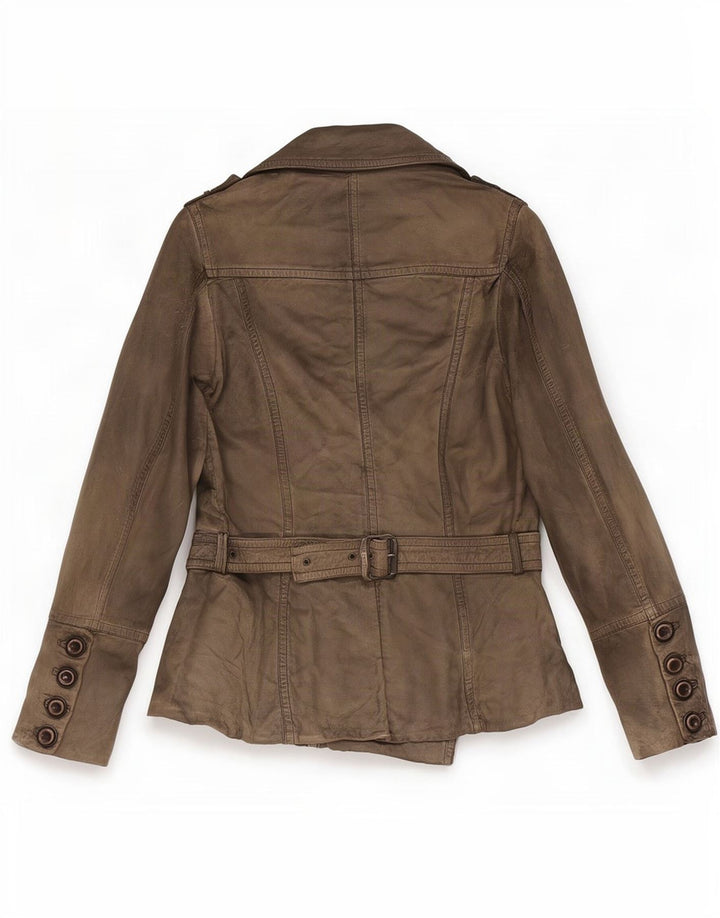 veste en cuir à double poitrine militaire vintage pour femmes EU 38 Kaki moyen
