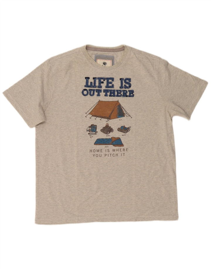 FAT FACE T-Shirt Graphique Homme Grand Gris Moucheté Coton