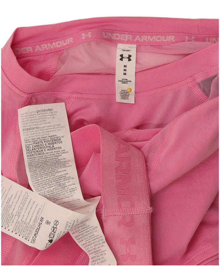 Under Armour Femme Crop Graphic T-Shirt Top UK 12 Rose Moyen Polyester