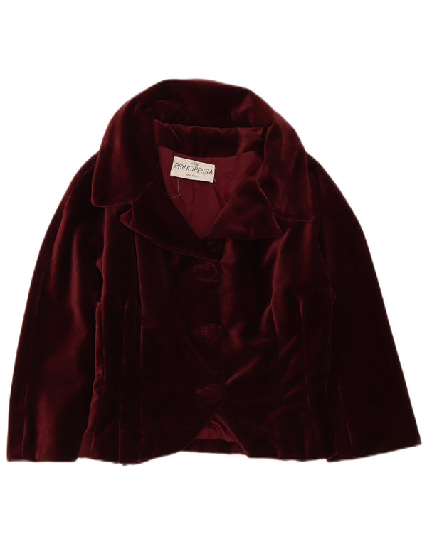 vintage Femmes 3/4 Manches Velours Boléro Veste UK 12 Moyen Bourgogne