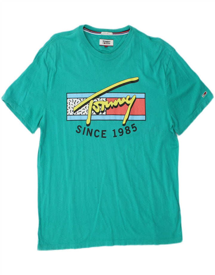 TOMMY HILFIGER Mens Regular Fit Graphic T-Shirt Top Medium Turquoise Vintage Tommy Hilfiger and Second-Hand Tommy Hilfiger from Messina Hembry 