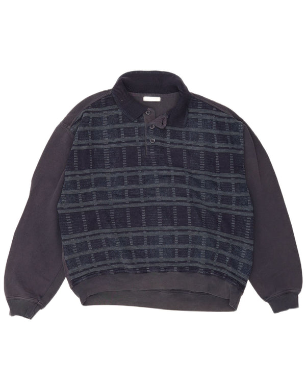 Marks & Spencer Sweat-shirt à col polo pour homme, grand carreaux bleu marine