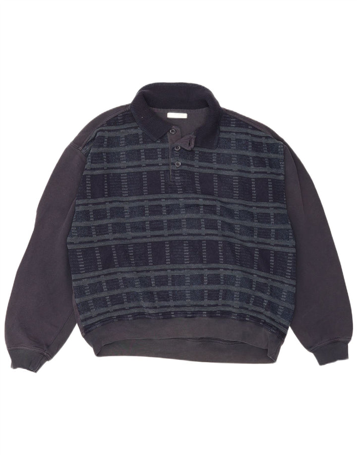 Marks & Spencer Sweat-shirt à col polo pour homme, grand carreaux bleu marine