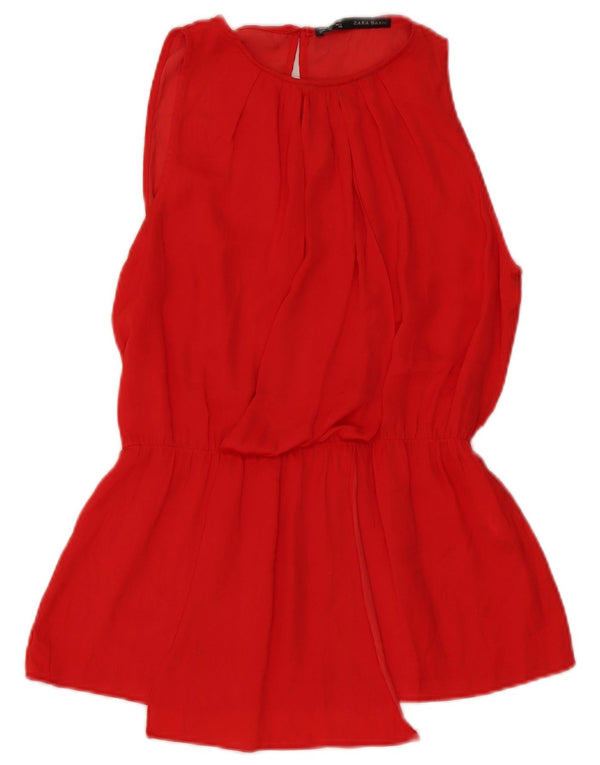 Zara Femme Chemisier sans manches Top UK 14 Polyester Rouge Moyen