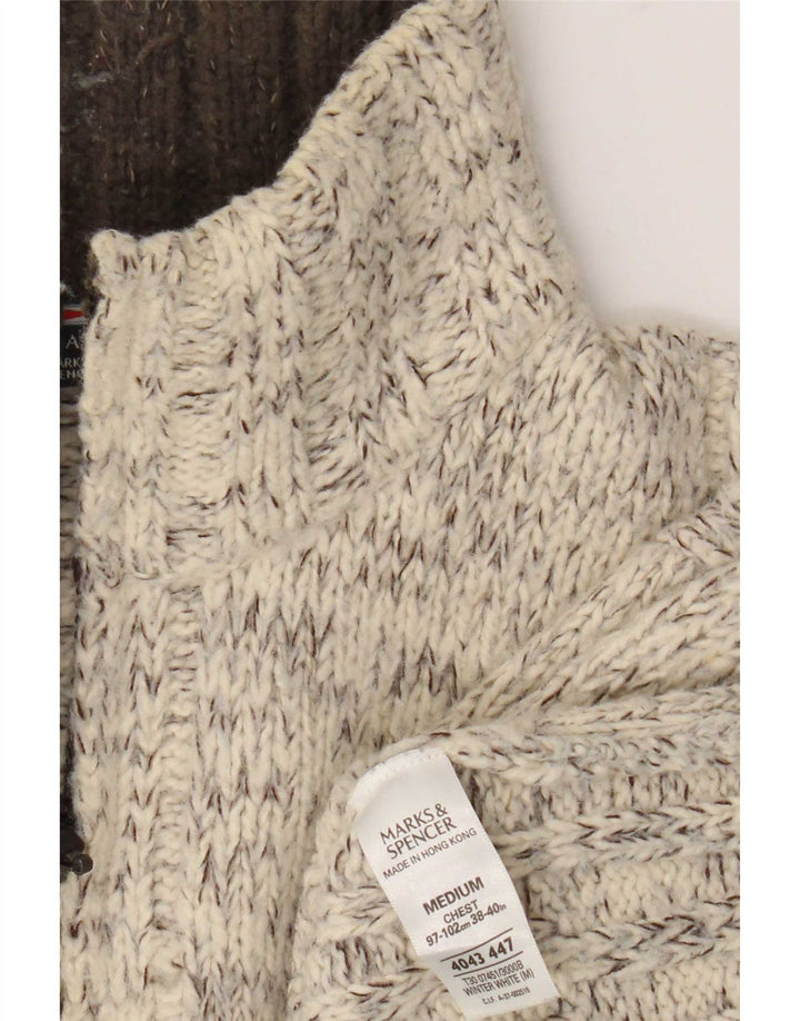 Marks & Spencer Pull Bleu Harbor Zip Neck Homme Blanc Moyen