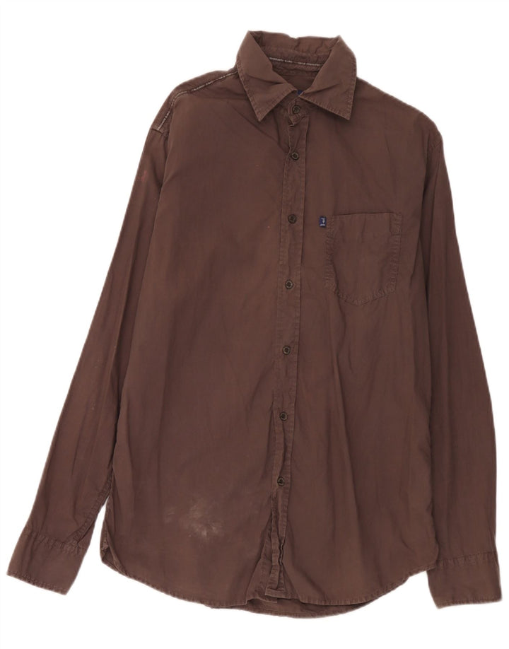 Trussardi Jeans Chemise Homme Large Marron Coton