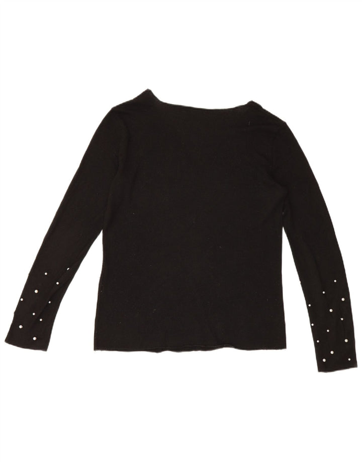 Zara Femme Top Manches Longues UK 14 Moyen Noir