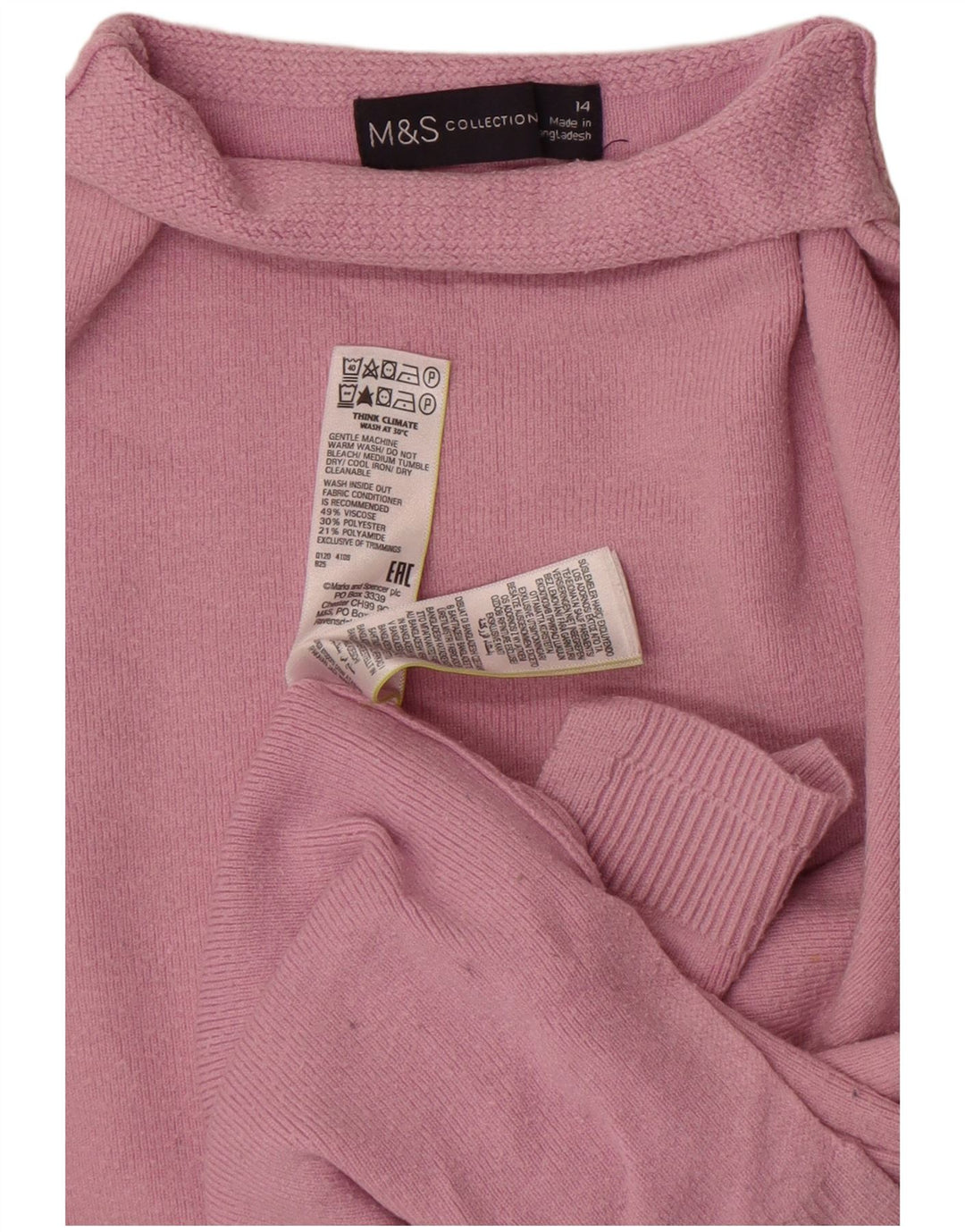 Marks & Spencer Pull col roulé pour femme UK 14 Large Viscose Rose