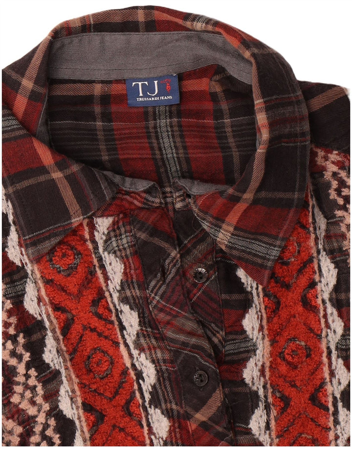 Trussardi Chemise Longue Femme UK 14 Carreaux Bordeaux Moyen
