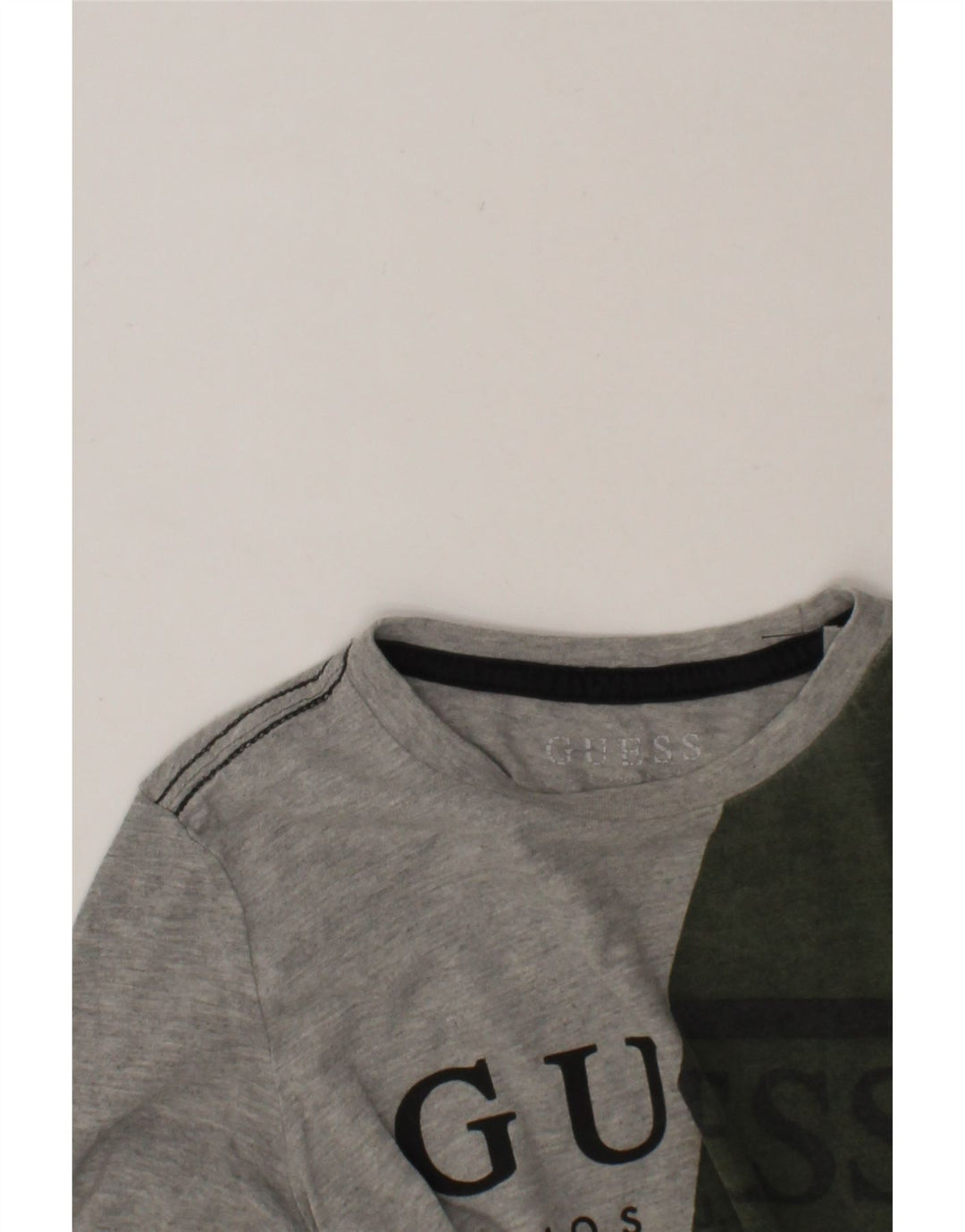 GUESS Boys Graphic Top Long Sleeve 6-7 Years Grey Colourblock Cotton Vintage Guess and Second-Hand Guess from Messina Hembry 