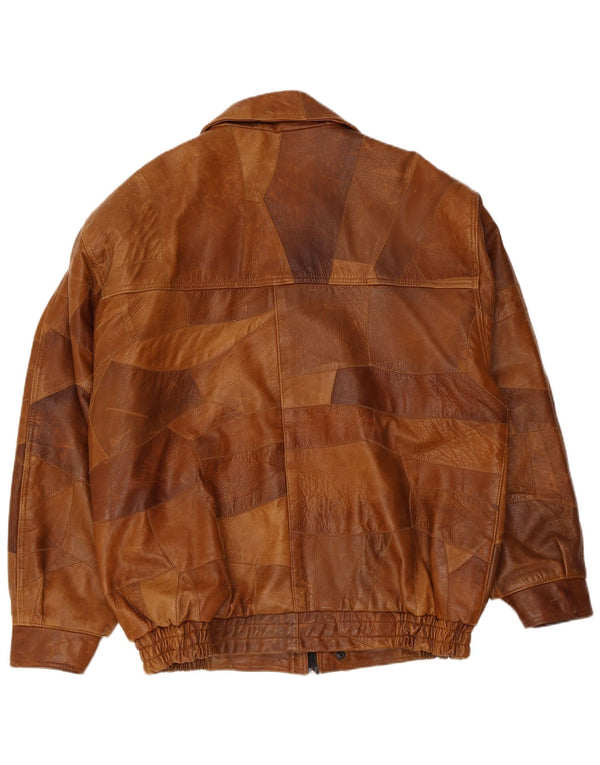 veste en cuir homme vintage UK 42 XL Brown Patchwork Cuir