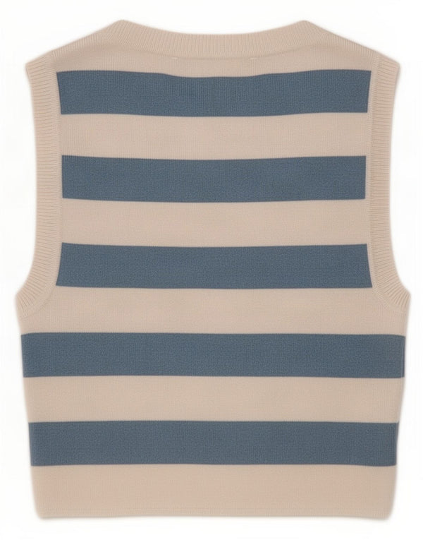 Zara Womens Crop Vest Top UK 8 Small Bleu Rayé Viscose