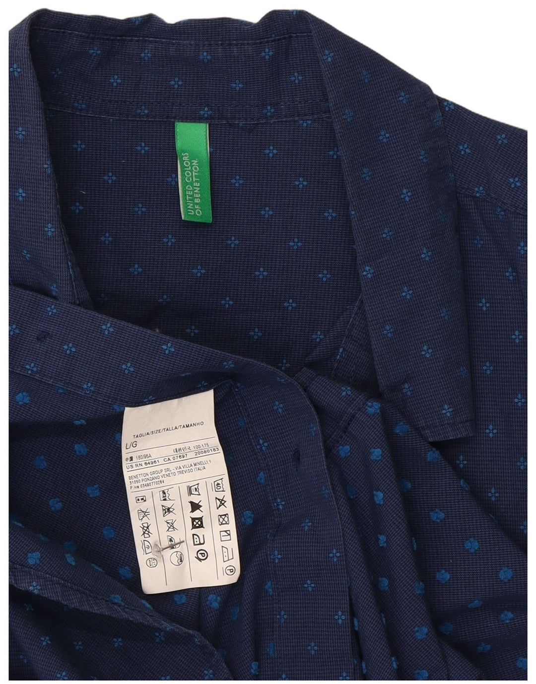 Benetton Chemise Homme Large Bleu Marine Pois Coton