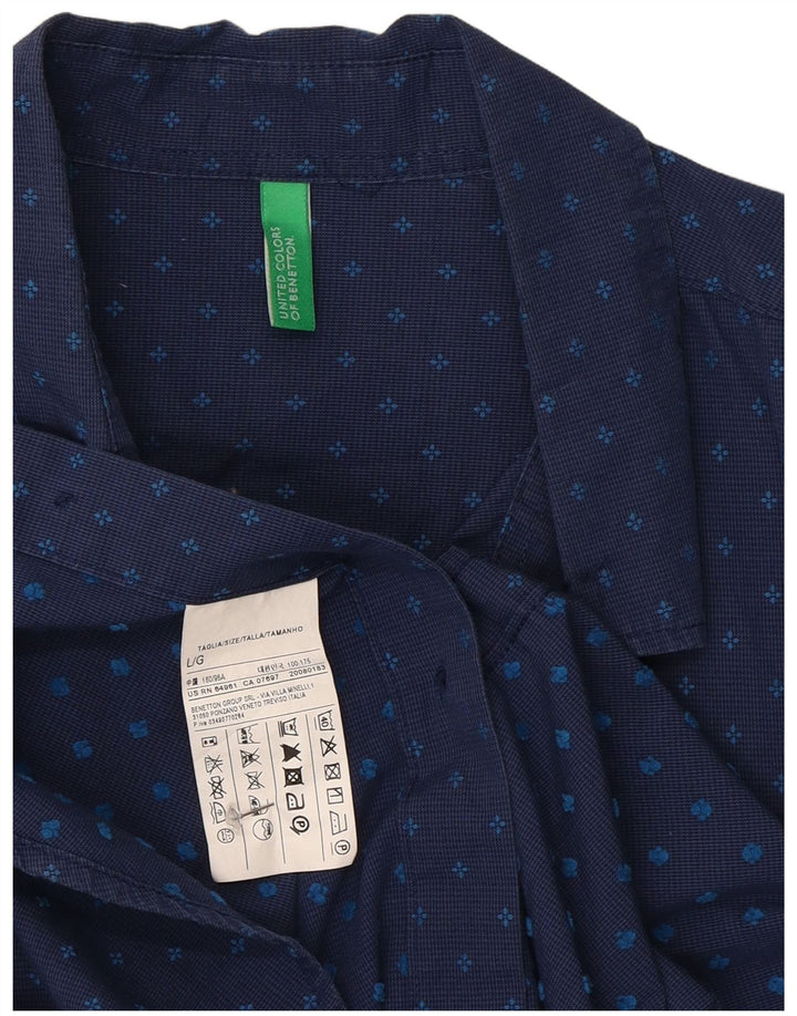 Benetton Chemise Homme Large Bleu Marine Pois Coton