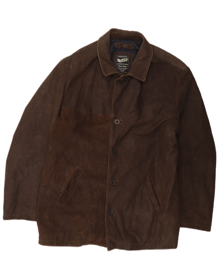 GAS Manteau en Cuir Homme UK 44 2XL Cuir Marron